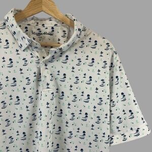 Mizzen + Main Men's Size Large Trim Halyard SS Polo Shirt White Lone Cacti